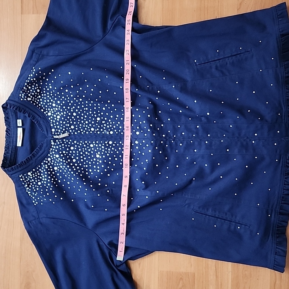 Quacker Factory Sparkle Stretch Embellished Ruffle Navy Blue Jacket - Picture 4 of 13